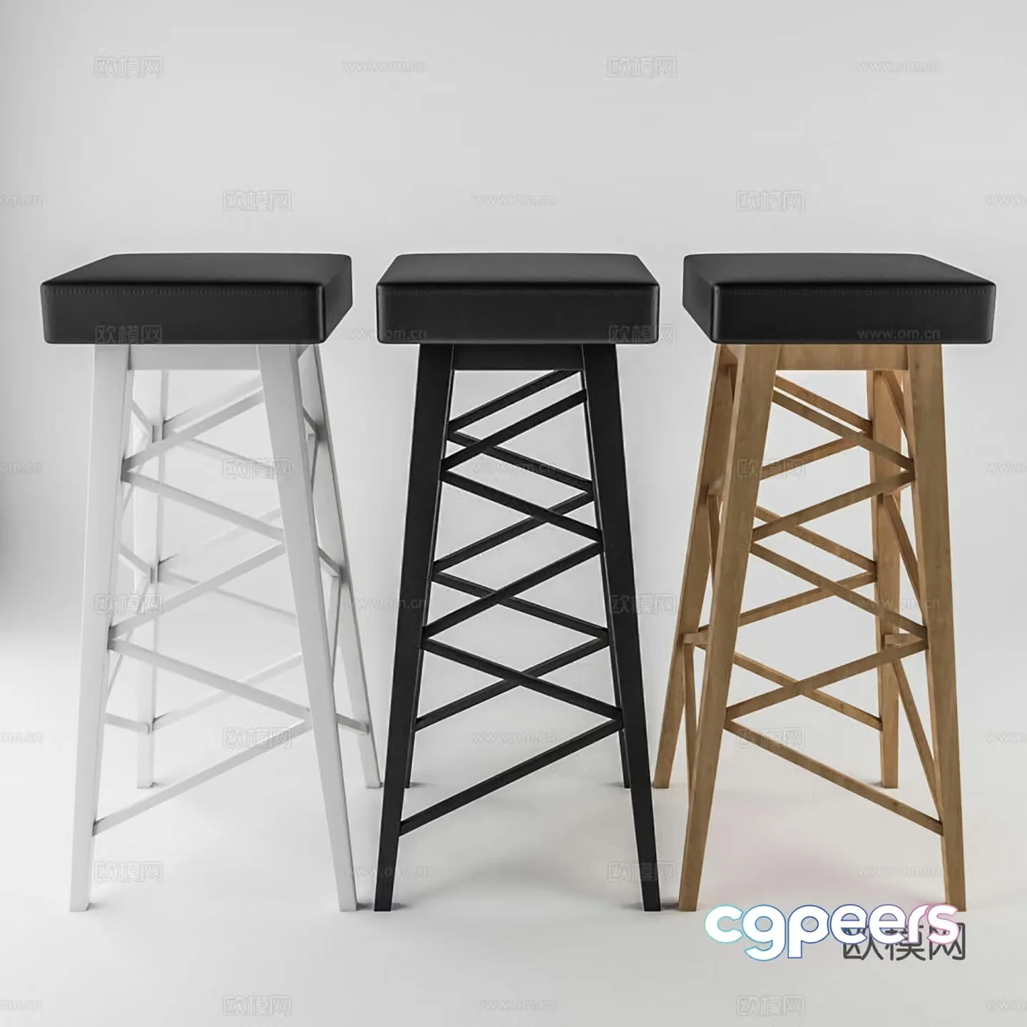 Modern bar chair Solid wood bar chair Cafe restaurant bar chair 3d model