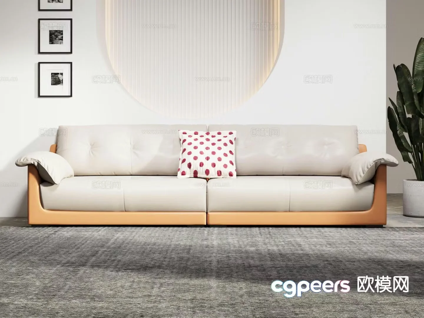 Double sofa leather sofa 3d model