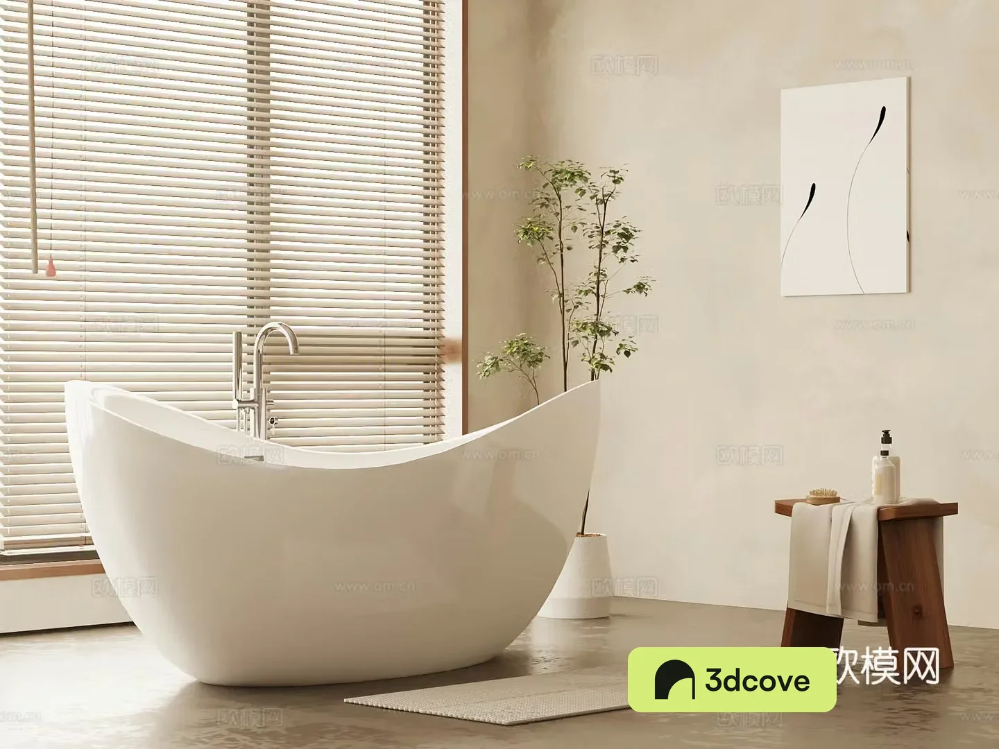 Middle-aged bathtub Bathroom small pieces 3D model