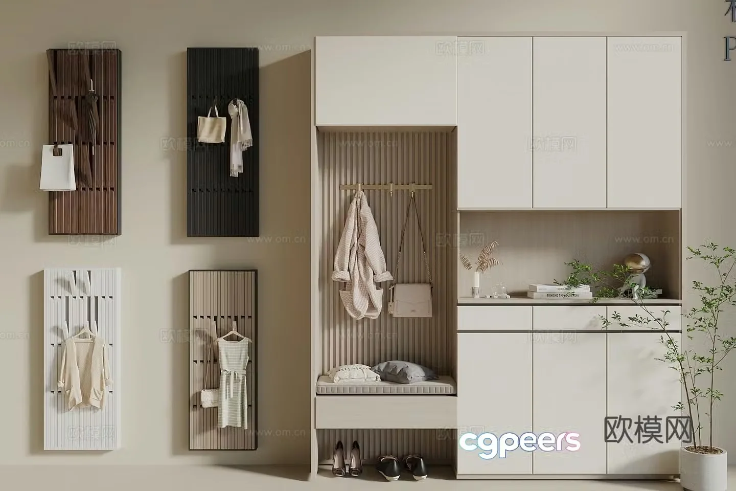 Modern log style shoe cabinet clothes hanger clothes hook piano keys clothes hook clothes shoes shoulder bag 3d model