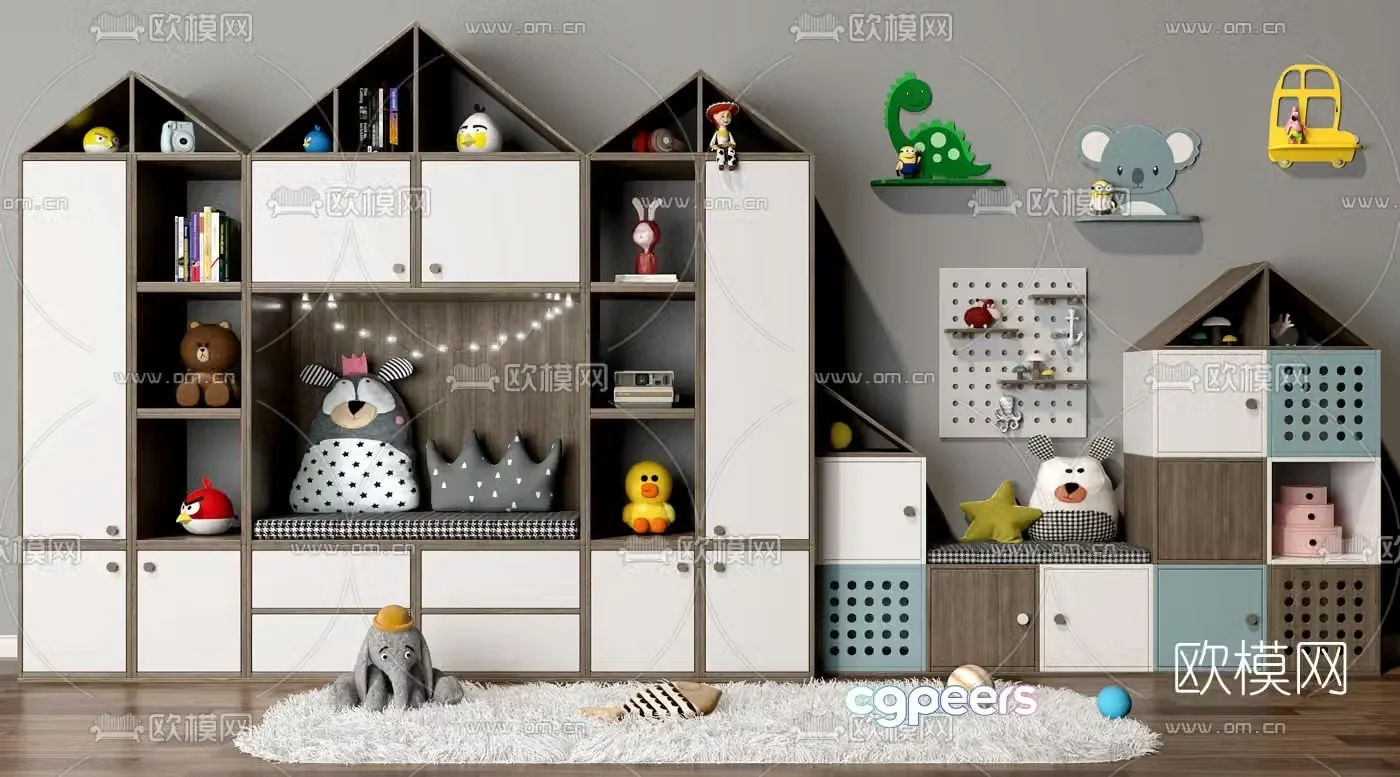 Modern children’s bookcase decorative cabinet 3d model