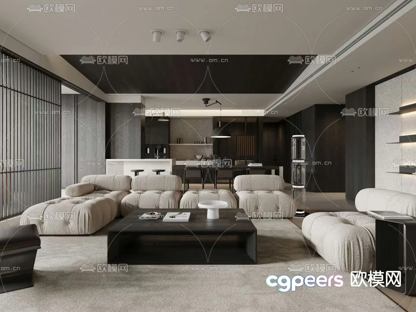 Modern living and dining room 3d model