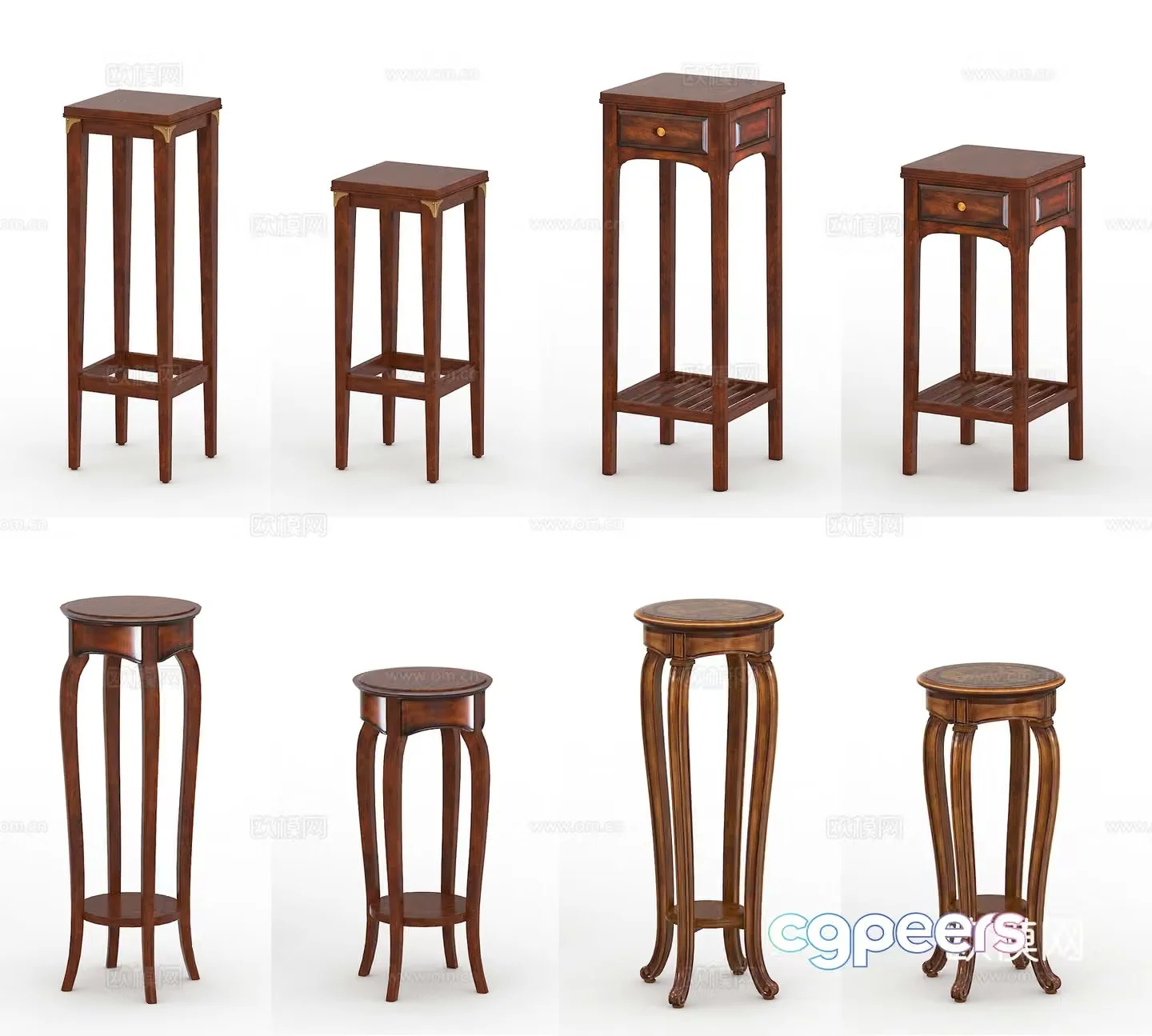 American solid wood flower stand combination 3D model