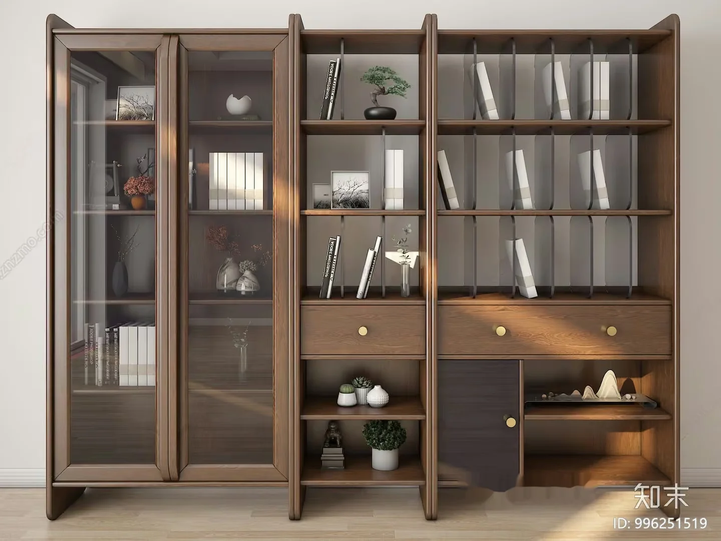 A Large Wooden Bookcase 3D Model – 3937 – VRAY Render