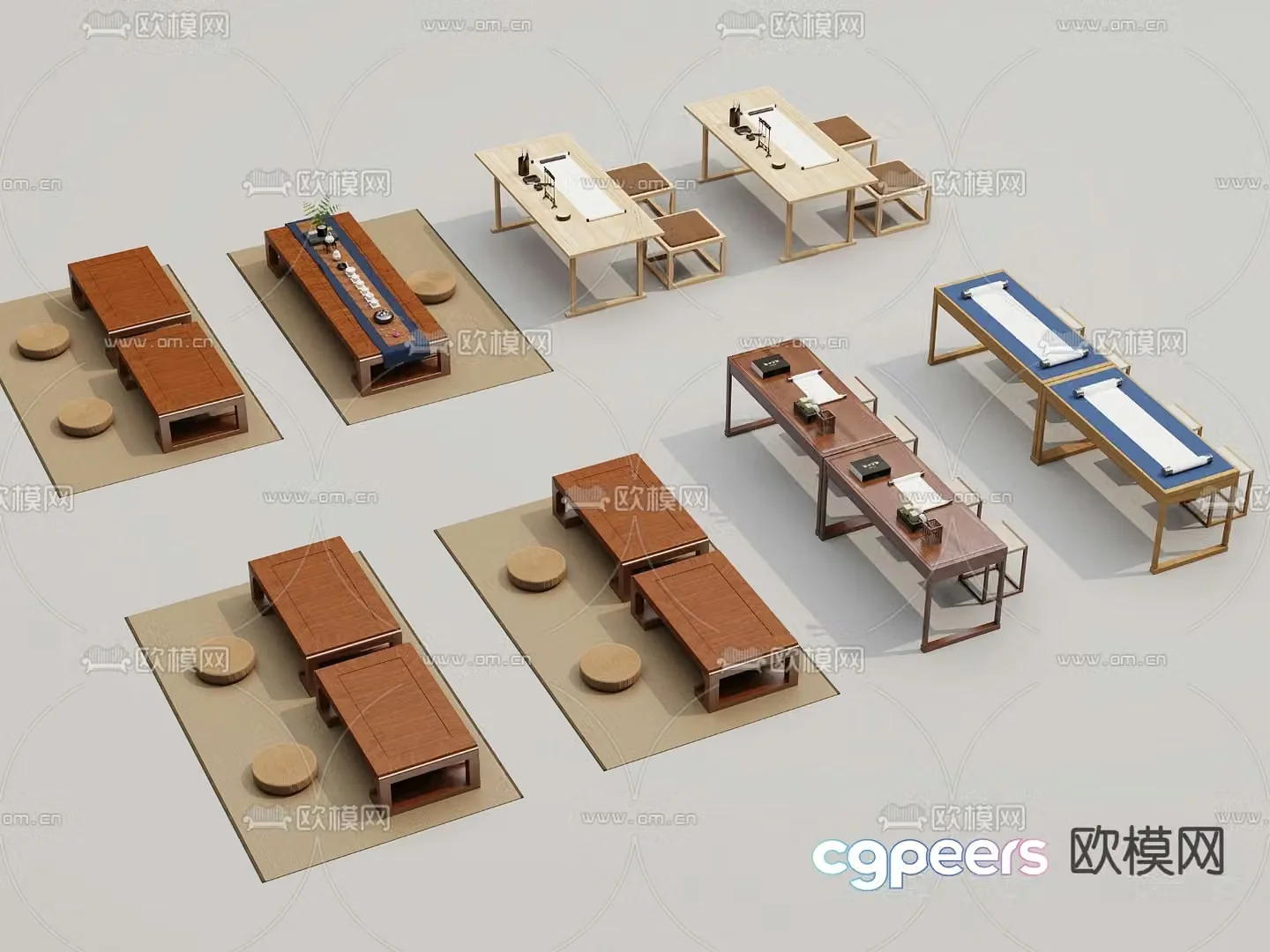 Calligraphy tables and chairs training tables and chairs 3d model