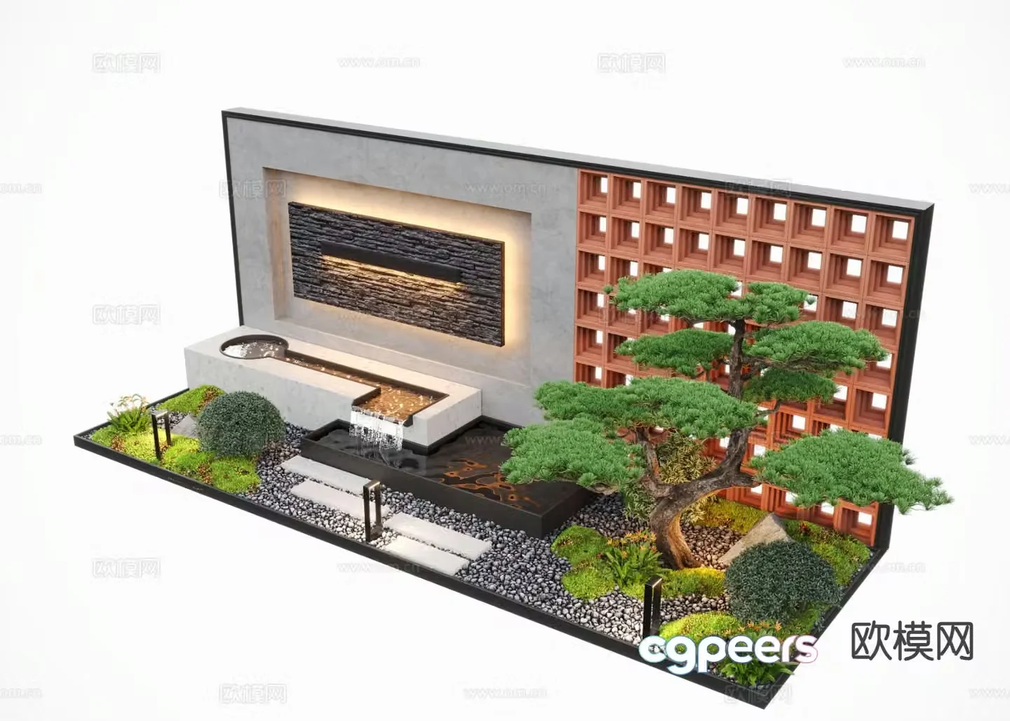 Modern water feature wall courtyard water feature 3d model