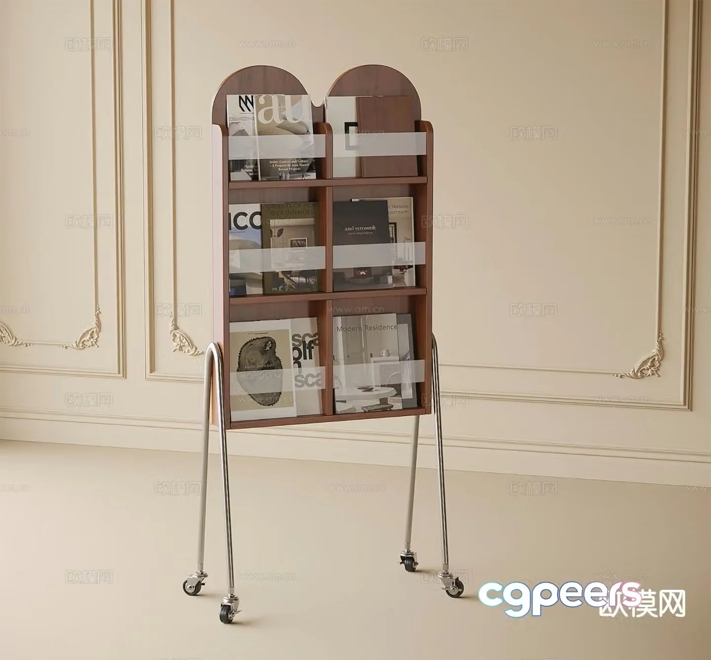 Medieval style bookshelf magazine rack 3d model
