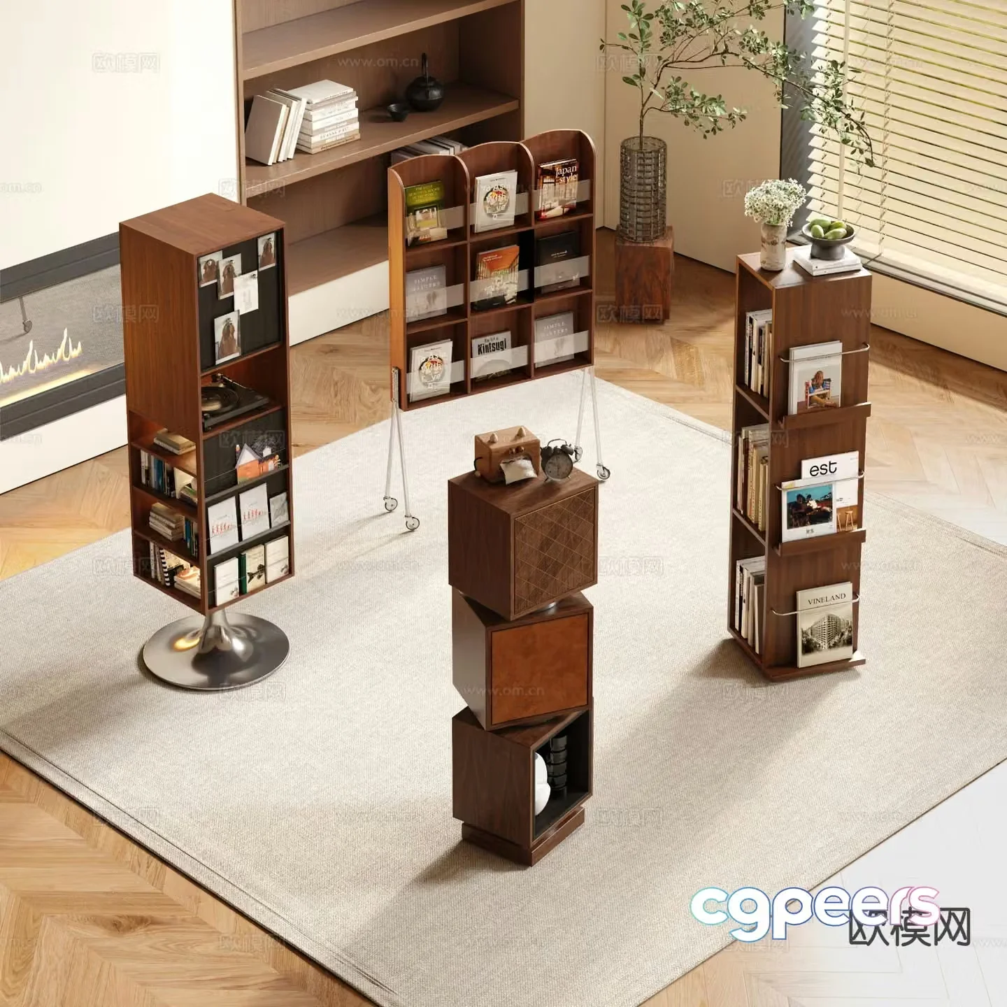 Medieval style bookcase magazine cabinet rotating cabinet 3D model