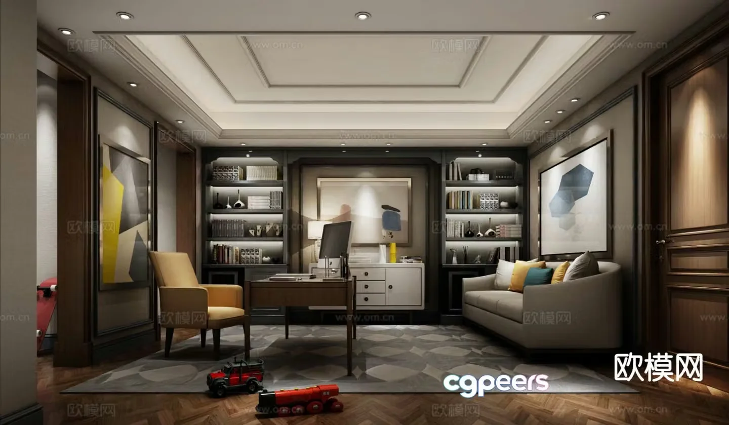 Modern study room 3d model