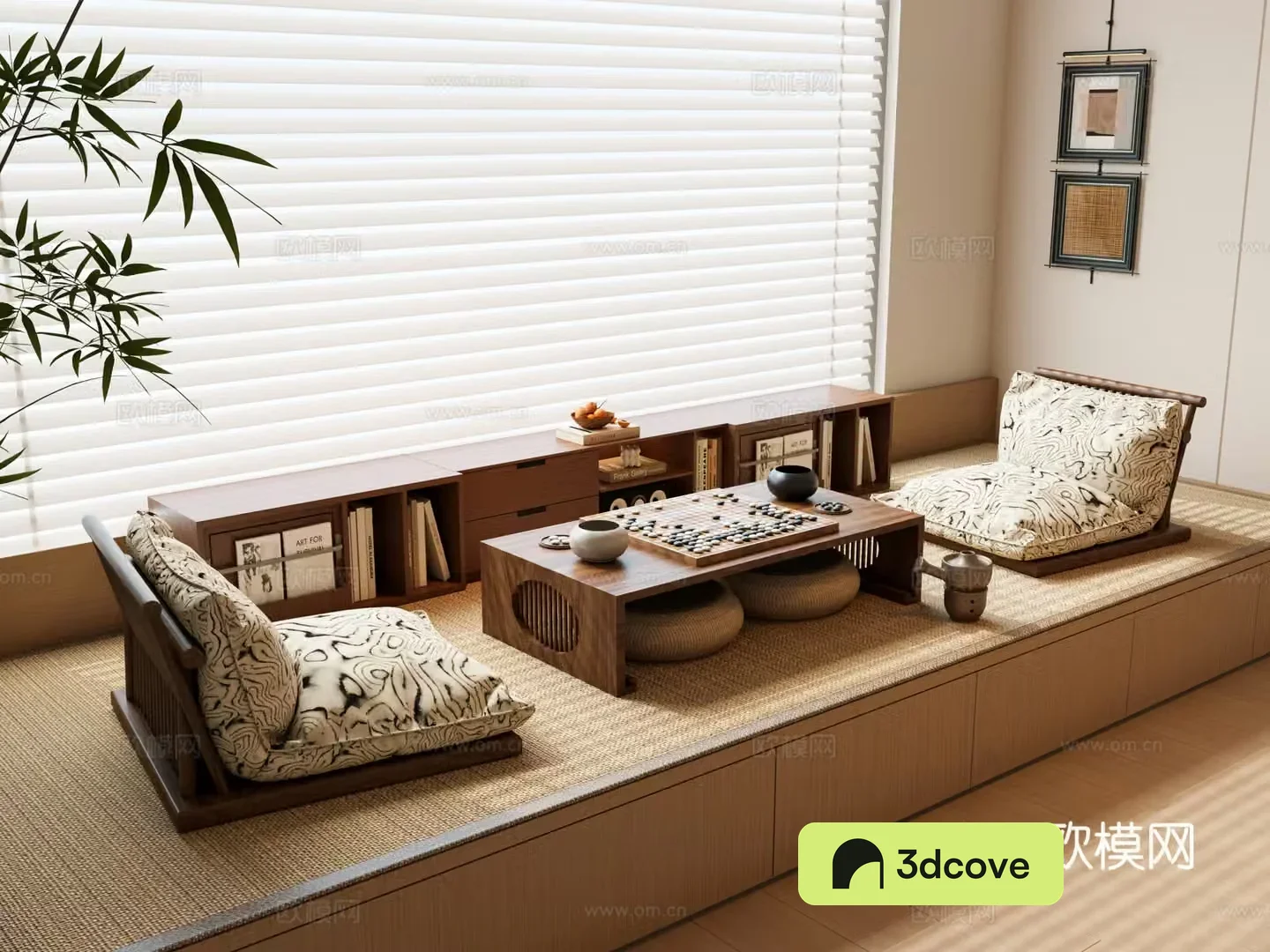 Modern medieval bay window cabinet tatami tea room Japanese tea table Gozi venetian blind bay window cushion
