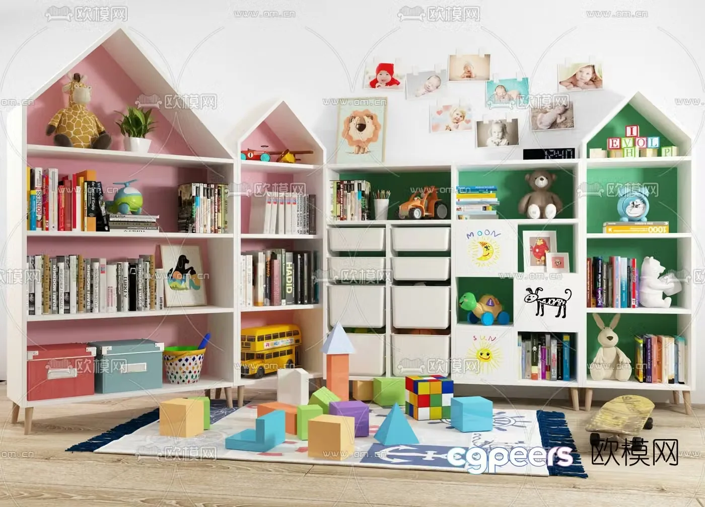Modern children’s bookcase storage cabinet 3d model