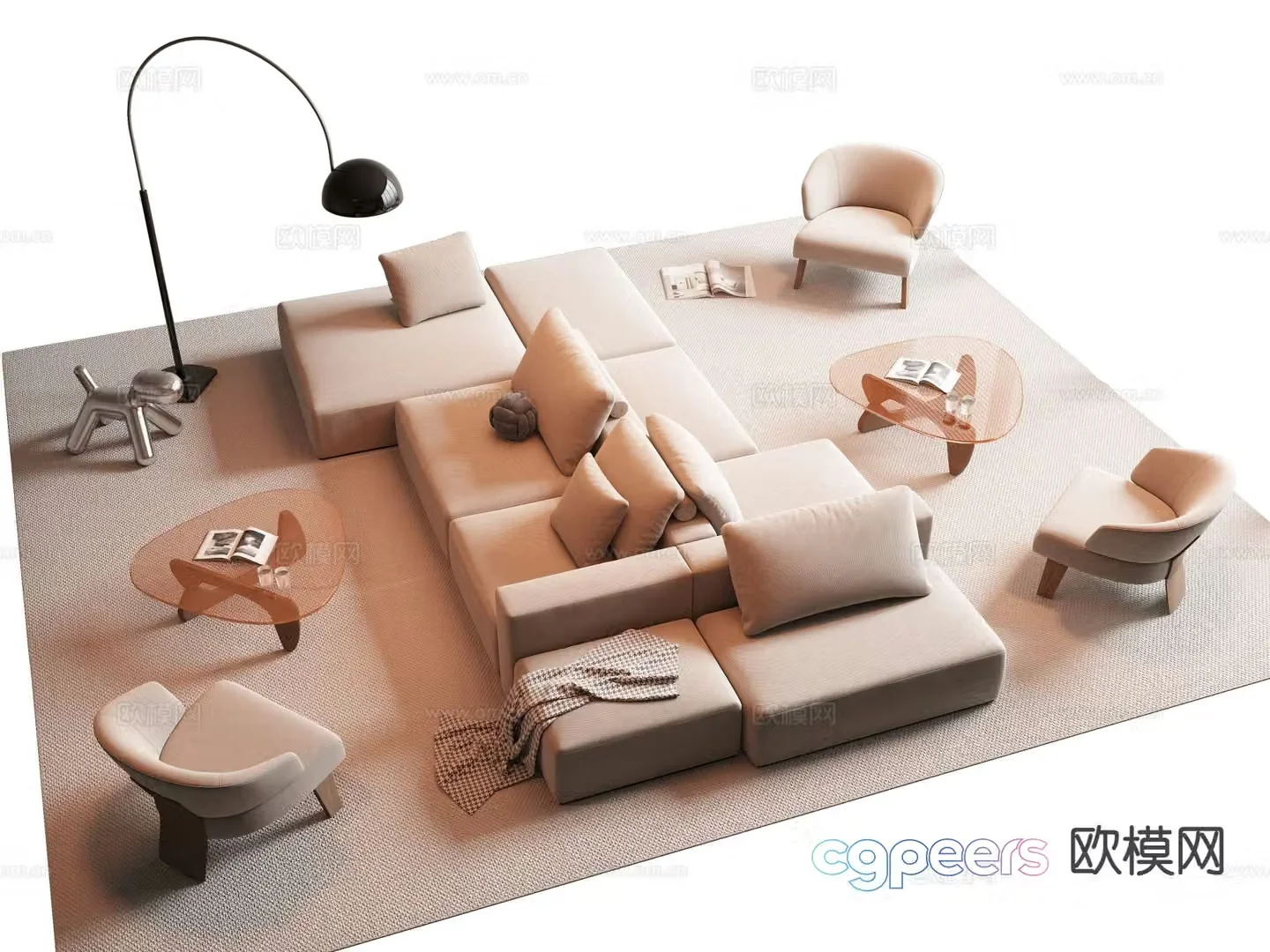Modern modular sofa backrest sofa 3d model