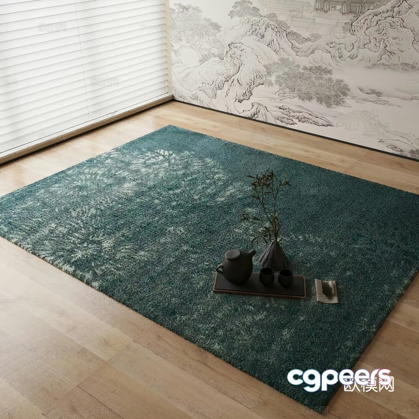 New Chinese carpet Green carpet 3d model
