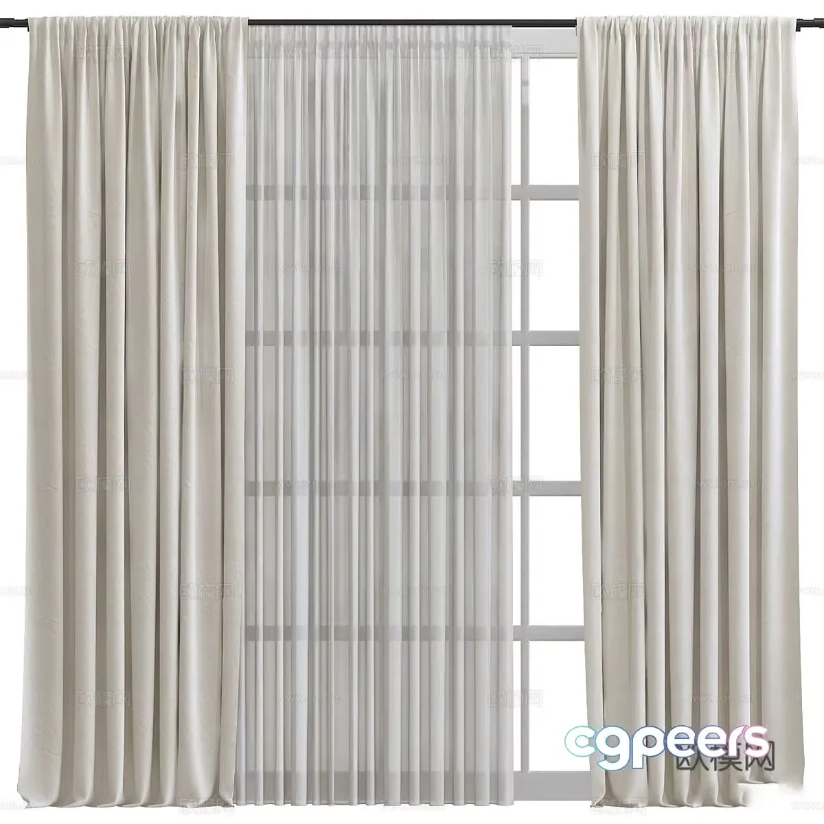 Modern cream style fabric curtain 3d model