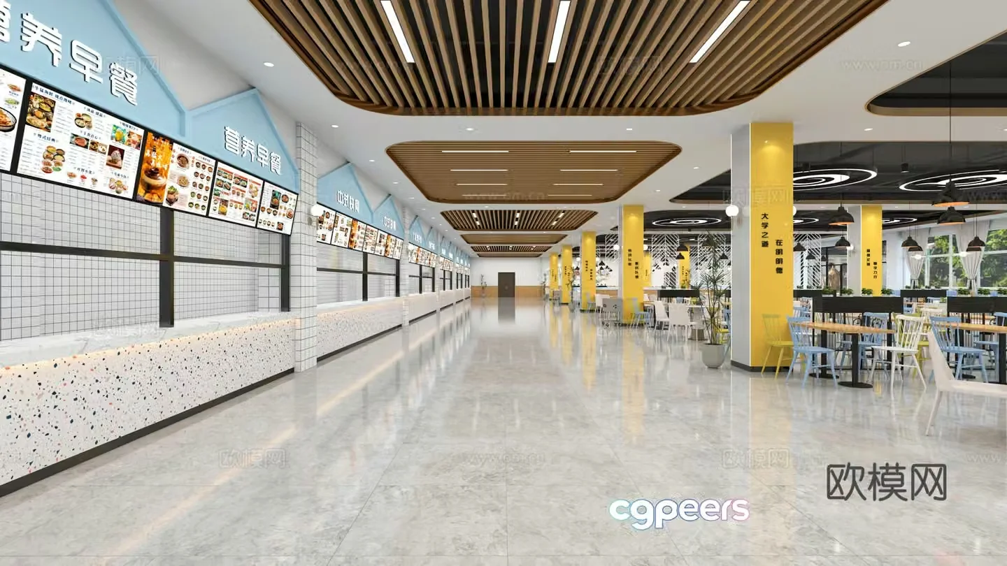 Modern school cafeteria university cafeteria staff restaurant 3d model