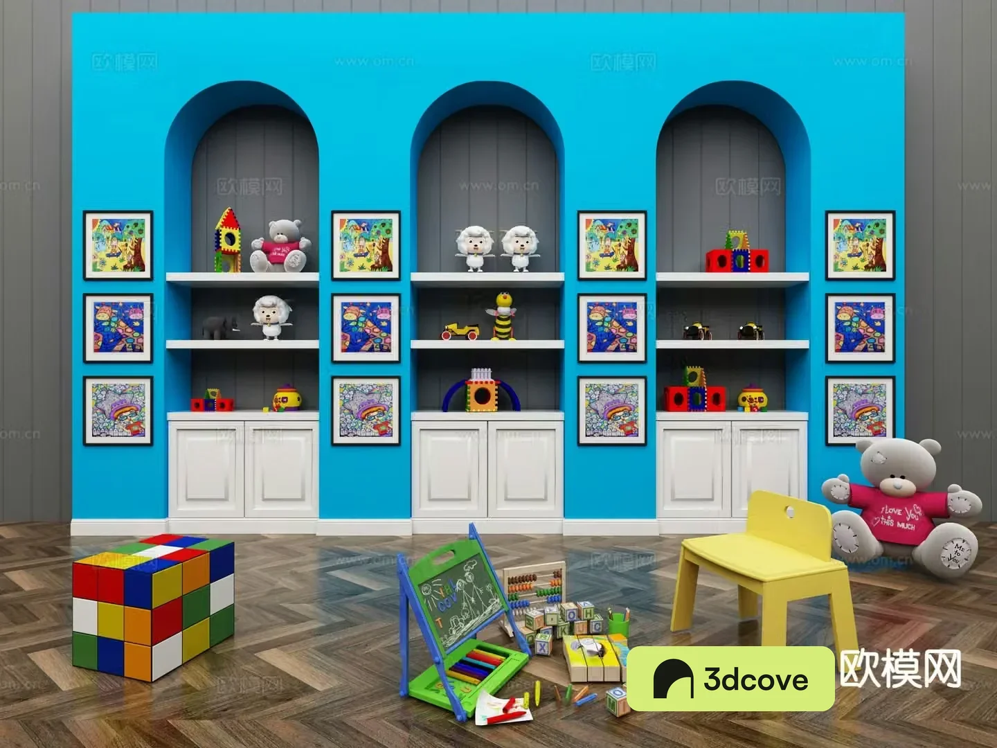 Kindergarten background wall toys doll
