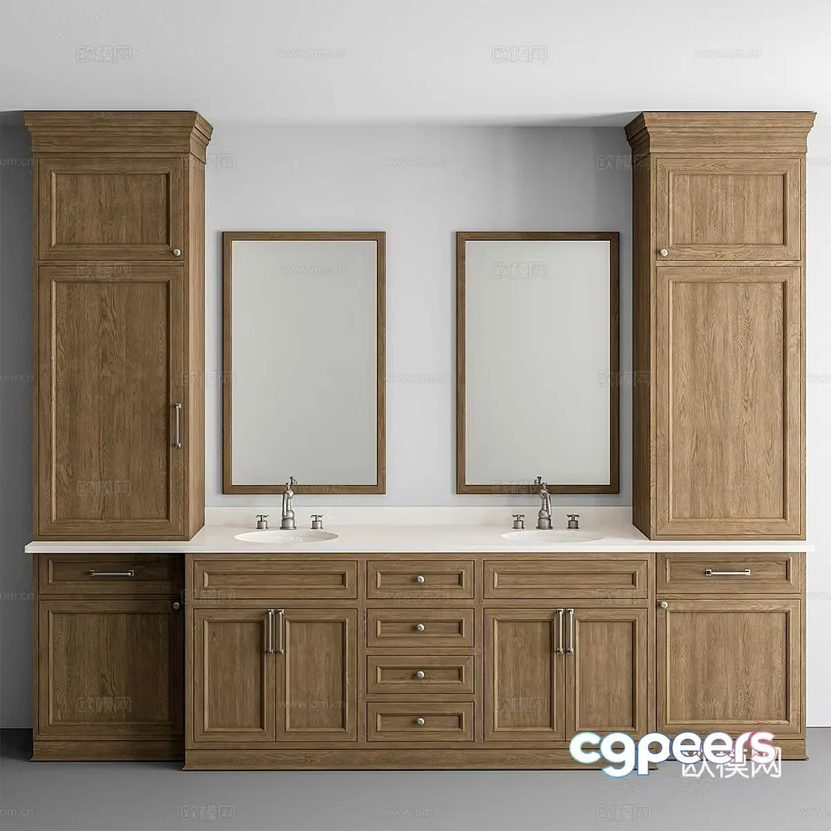 American solid wood bathroom cabinet double basin washbasin 3D model