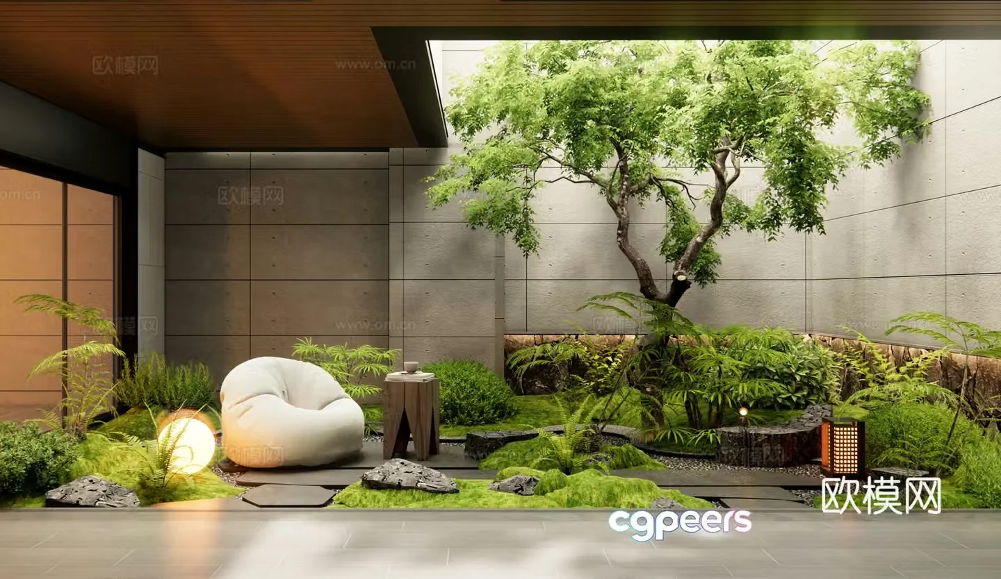 Modern courtyard landscape sinking courtyard patio courtyard 3D model