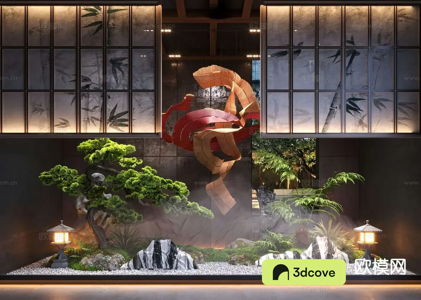 New Chinese style interior landscape pine tree sketch