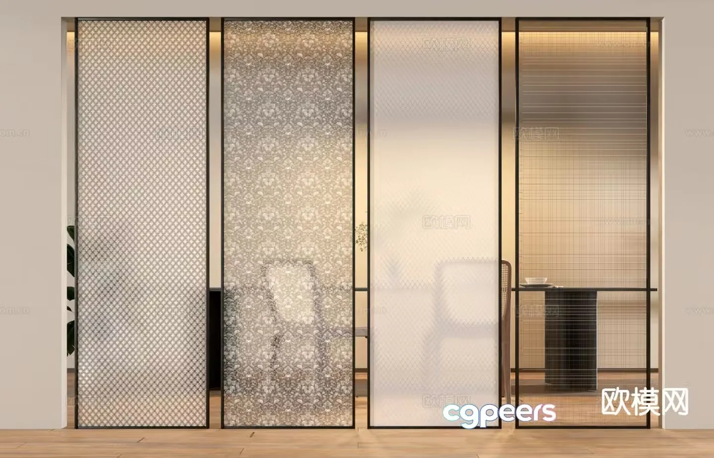 Modern glass partition brushed glass 3d model