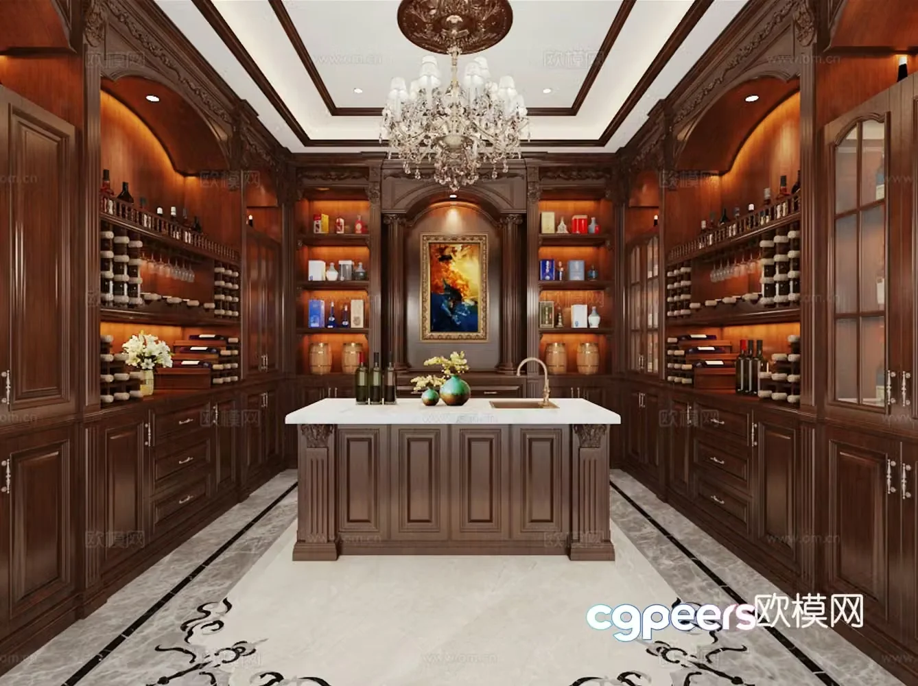 American wine cellar wine cabinet 3D model