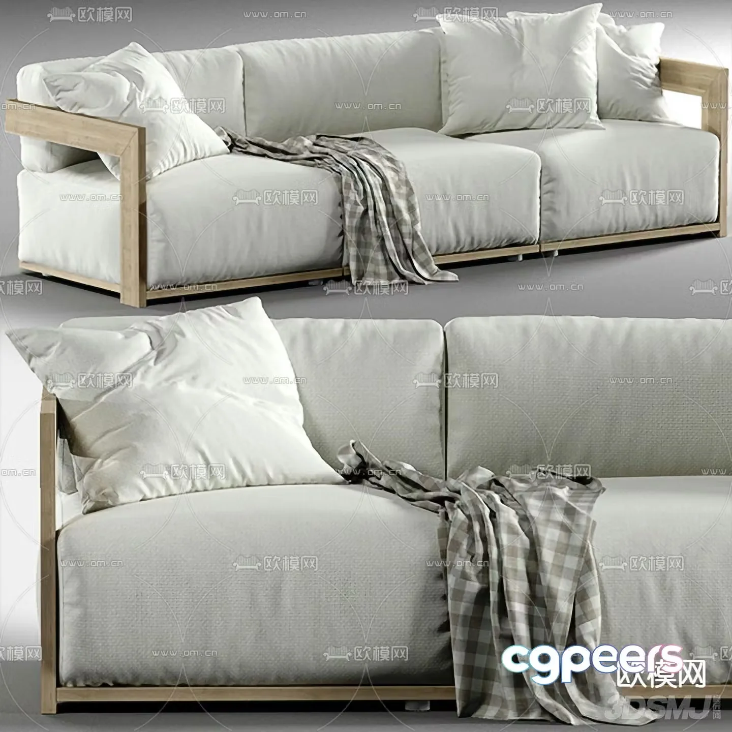 Meridiani modern gray fabric multi-seater sofa 3d model