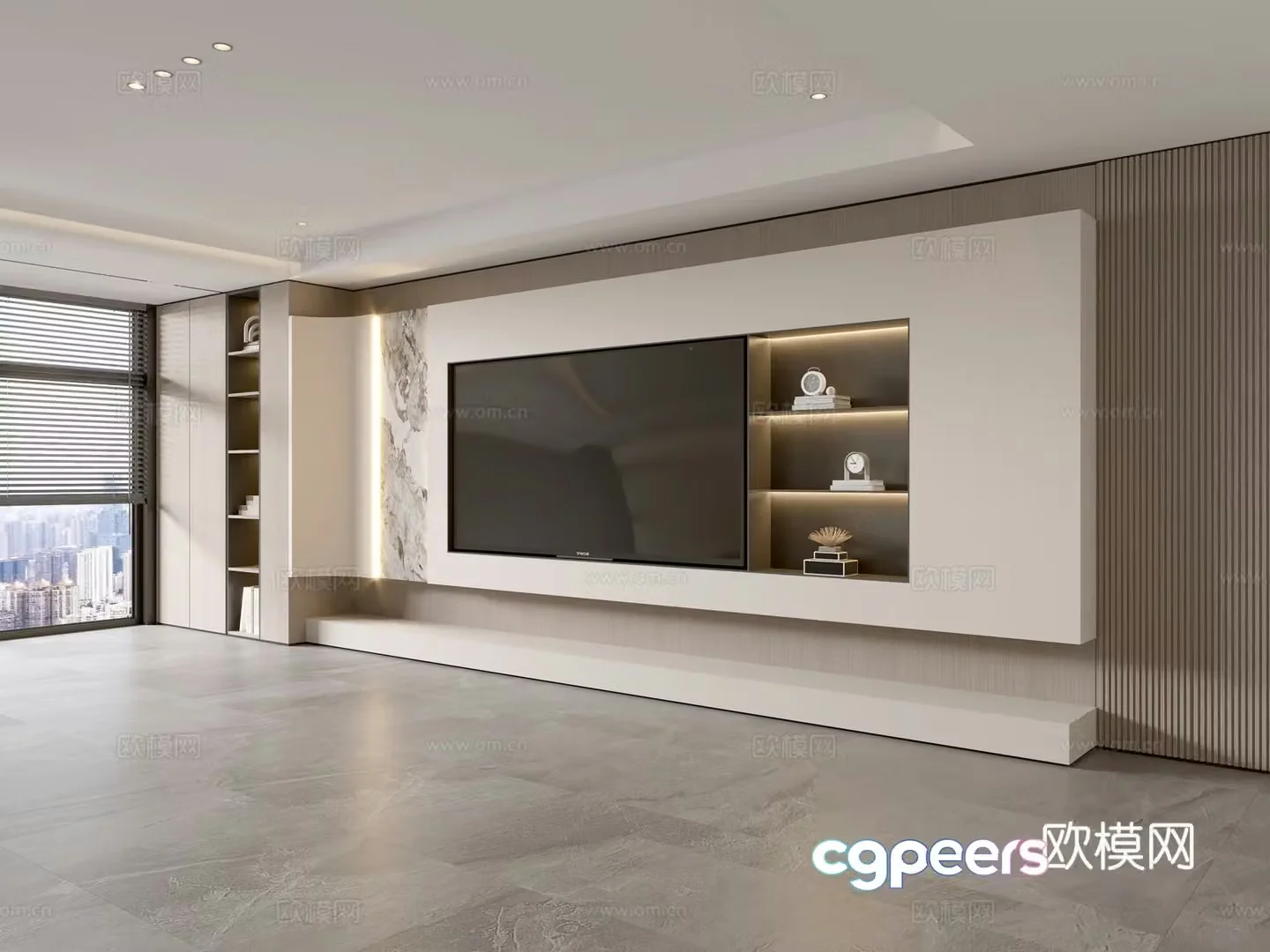 Modern Italian living room light luxury TV background wall full wall TV cabinet 3D model