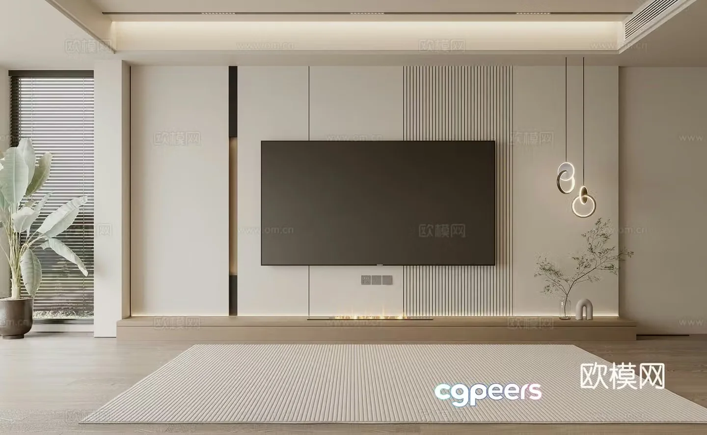 Living room TV background wall 3d model
