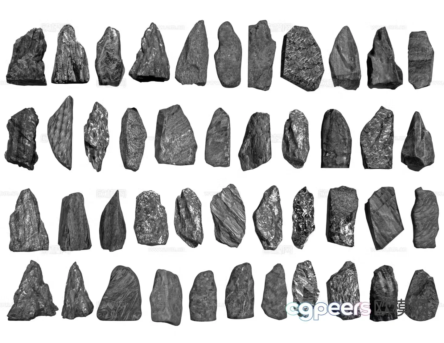 New Chinese style landscape stone set stone black mountain stone strip stone natural stone 3D model