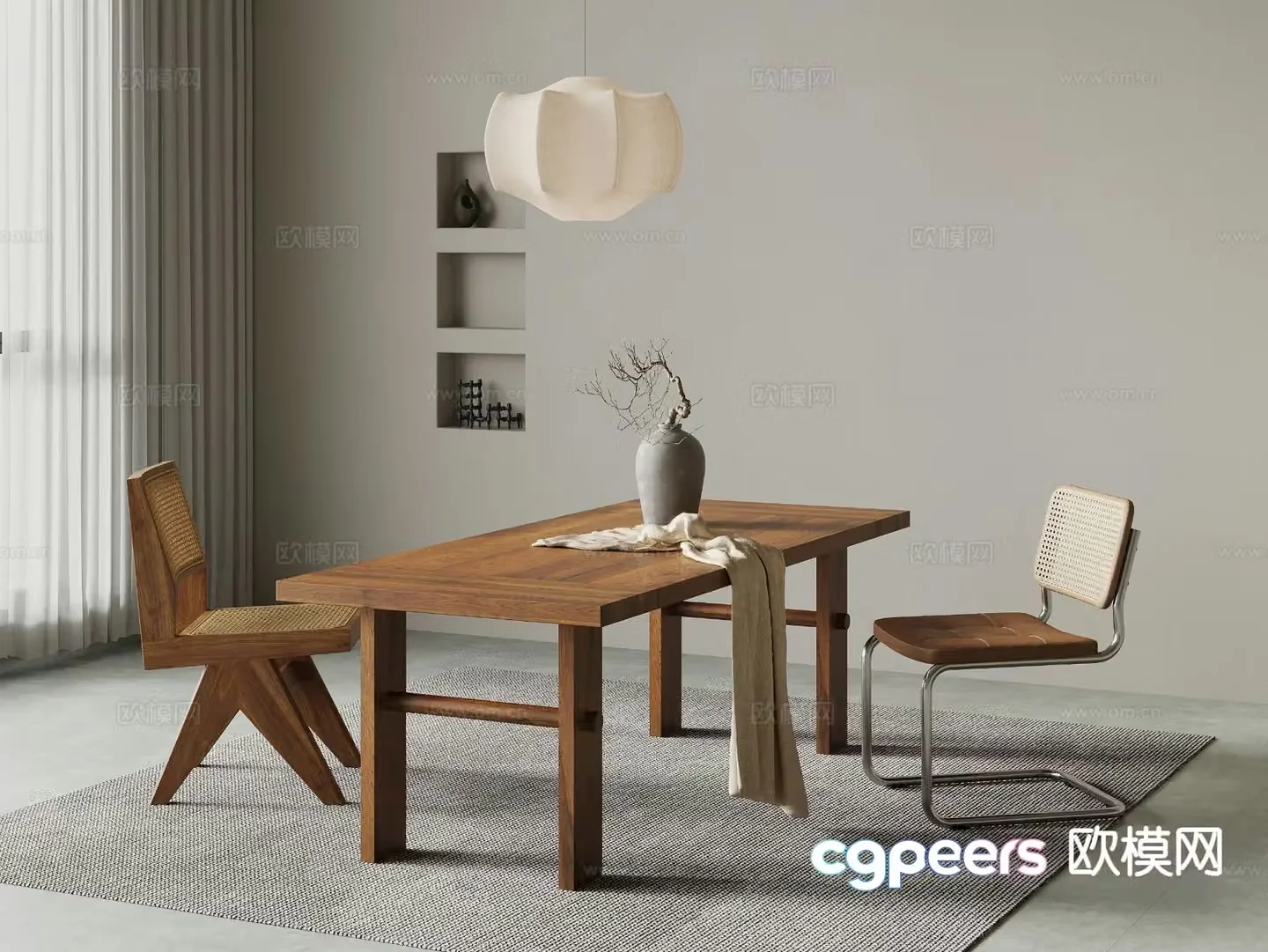 Medieval style large table solid wood dining table and chairs 3d model