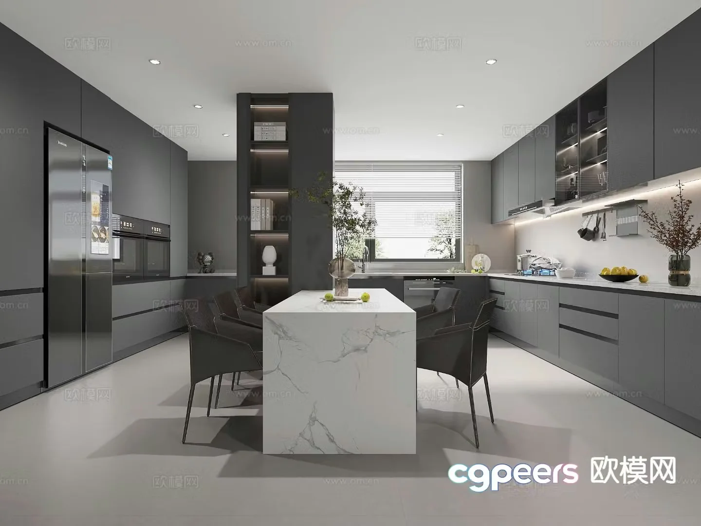 Modern island kitchen 3d model