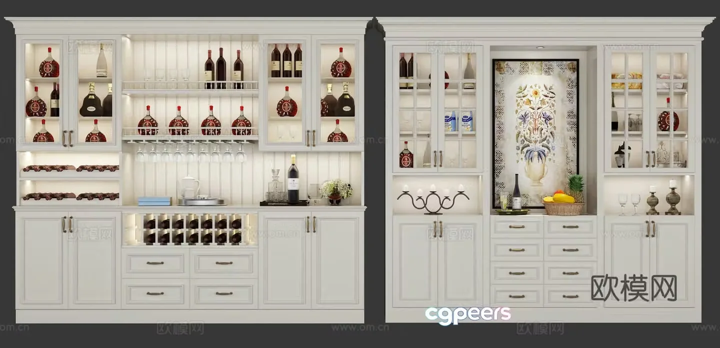 American wine cabinet combination 3D model