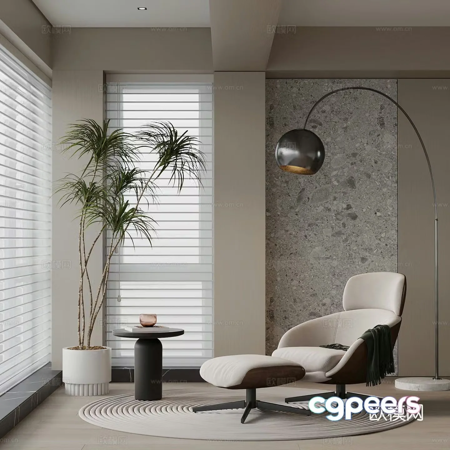 Modern casual lounge chair floor lamp side 3D model