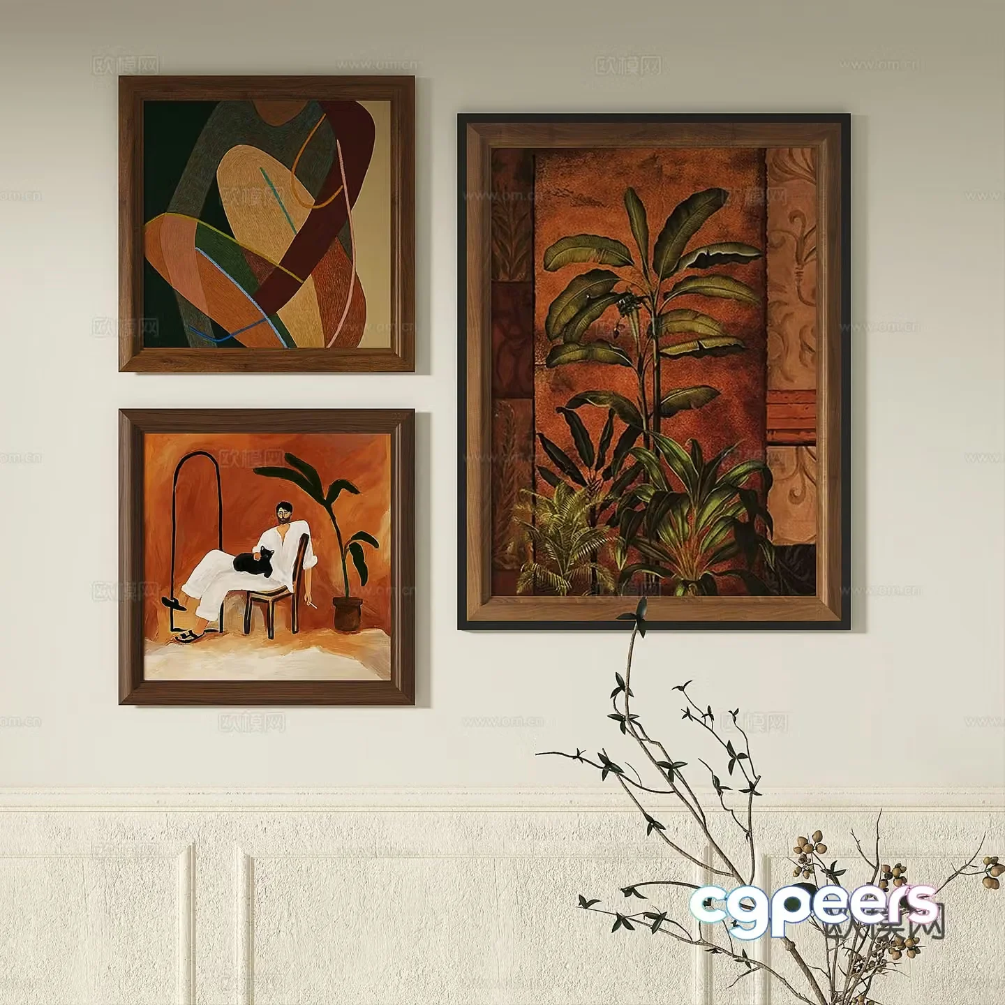 Modern French retro abstract light luxury simple medieval decorative painting 3d model