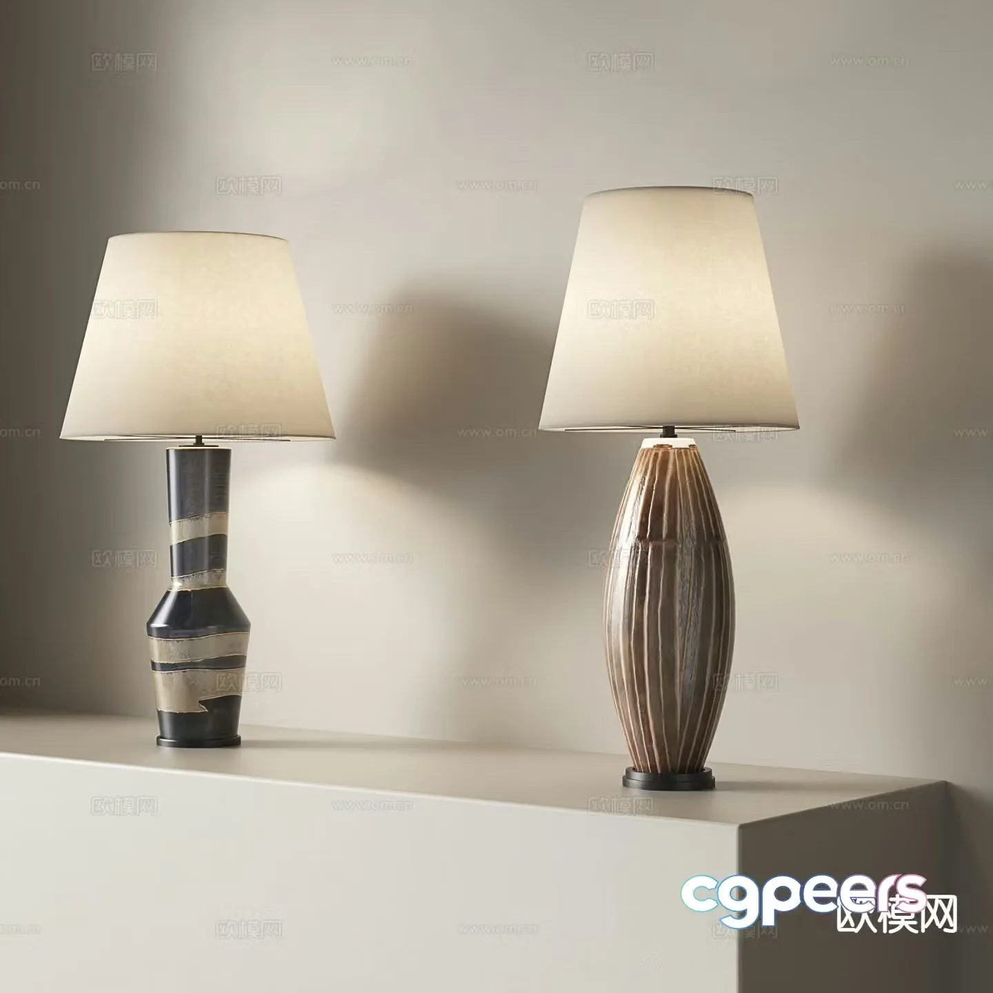 Medieval style table lamp clay pot table lamp retro table lamp fabric table lamp 3D model