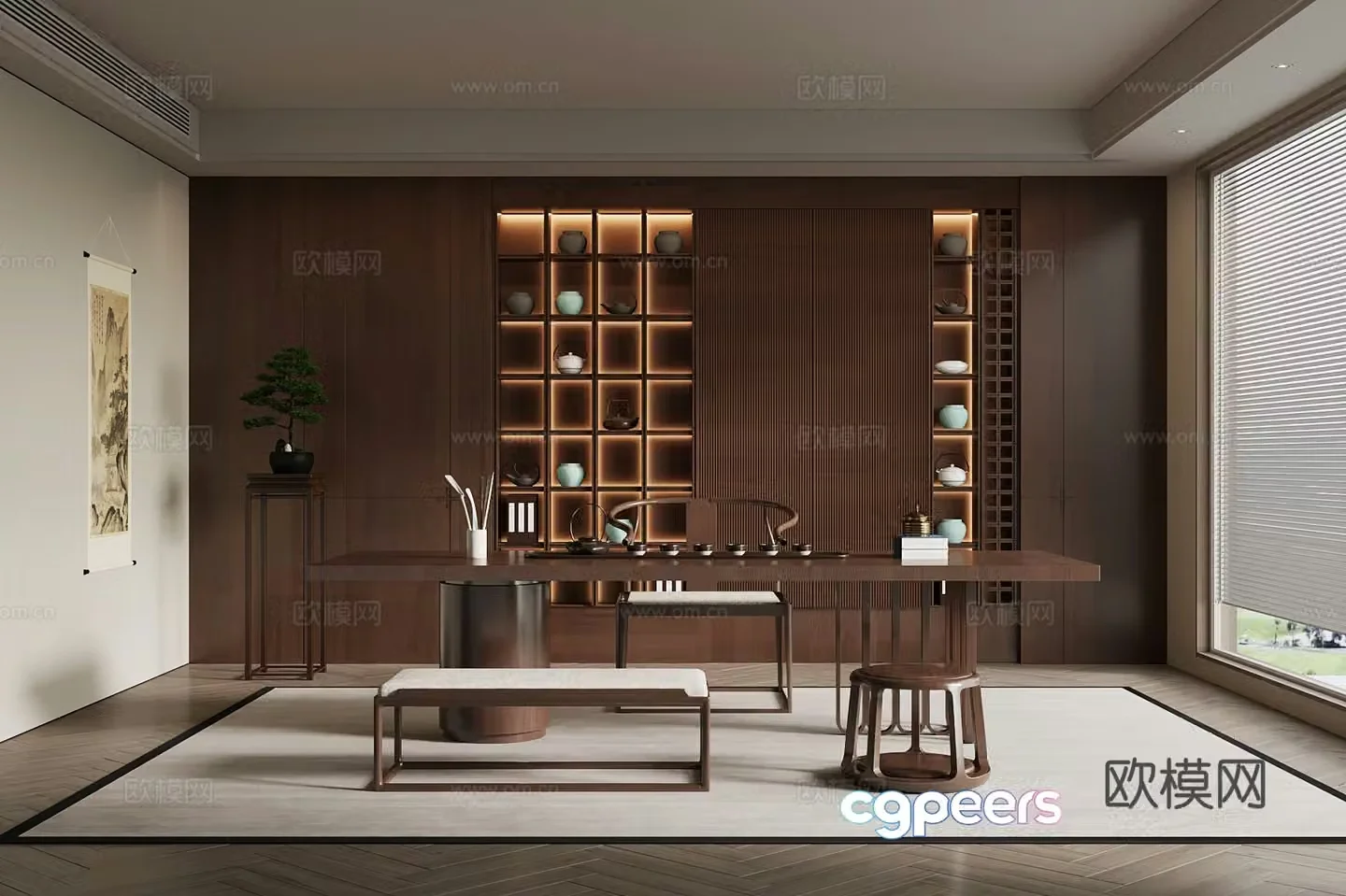 Tea room New Chinese style tea room Tea table and chair Tea cabinet 3D model