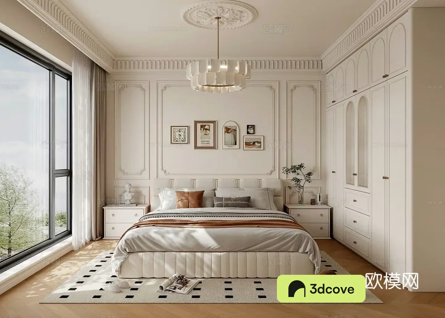 French cream style home bedroom French wardrobe French bedside background wall French double bed