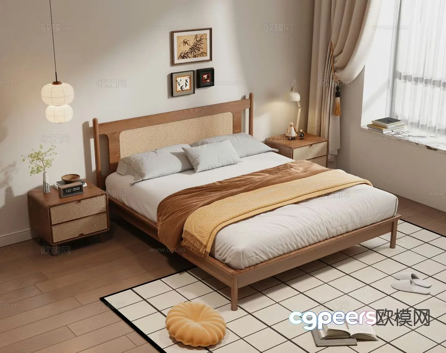 Middle-aged double bed 3D model