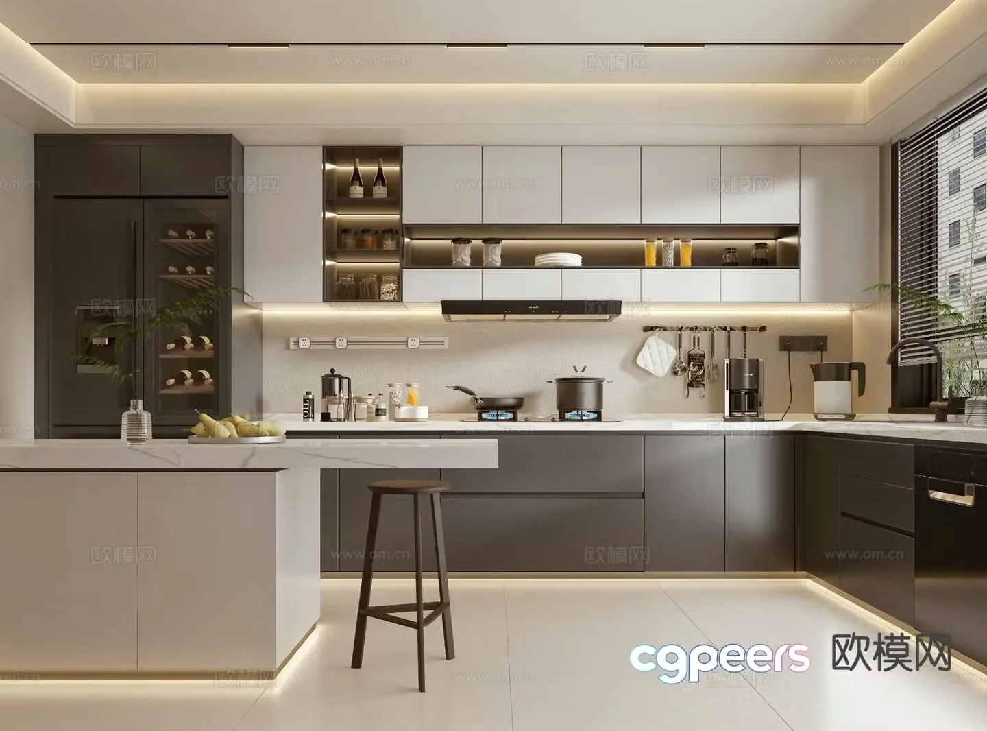 Semi open kitchen island kitchen 3d model