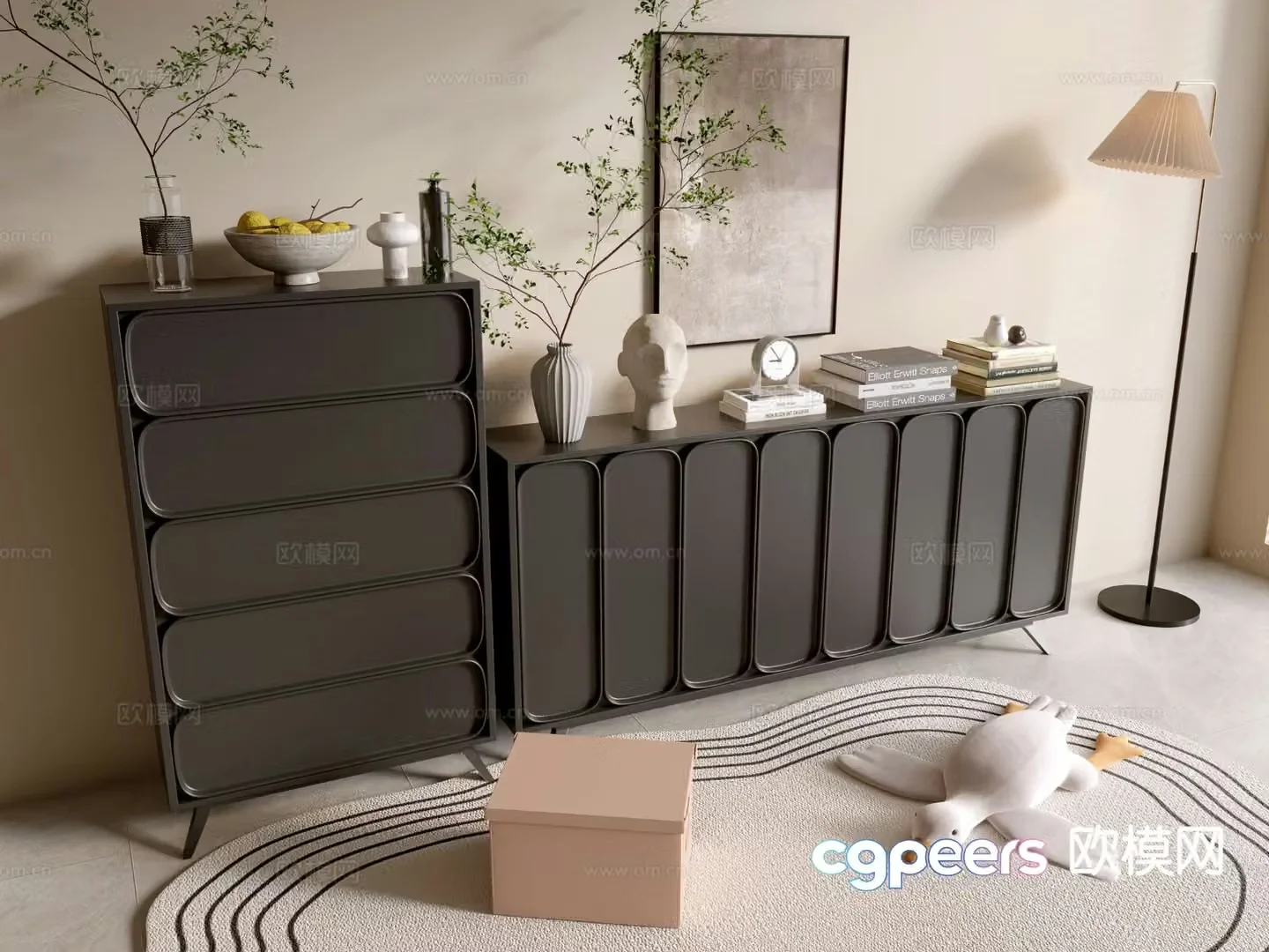 Modern black cabinet drawer cabinet entrance cabinet 3d model