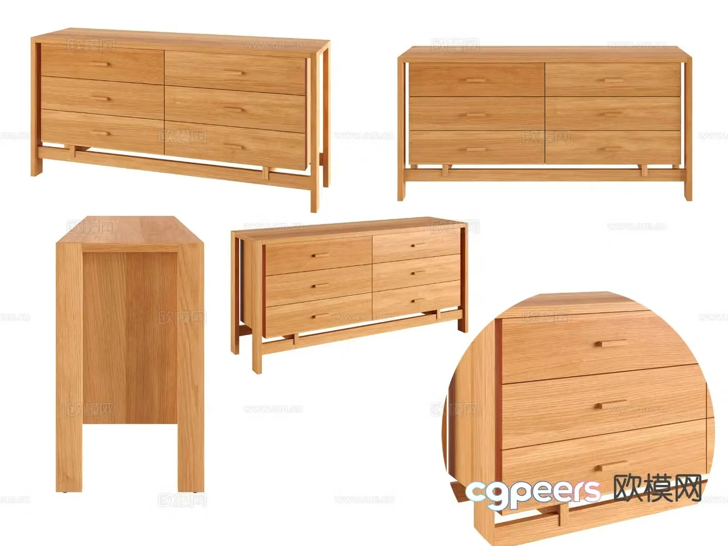 Nordic chest of drawers low cabinet wooden cabinet 3D model