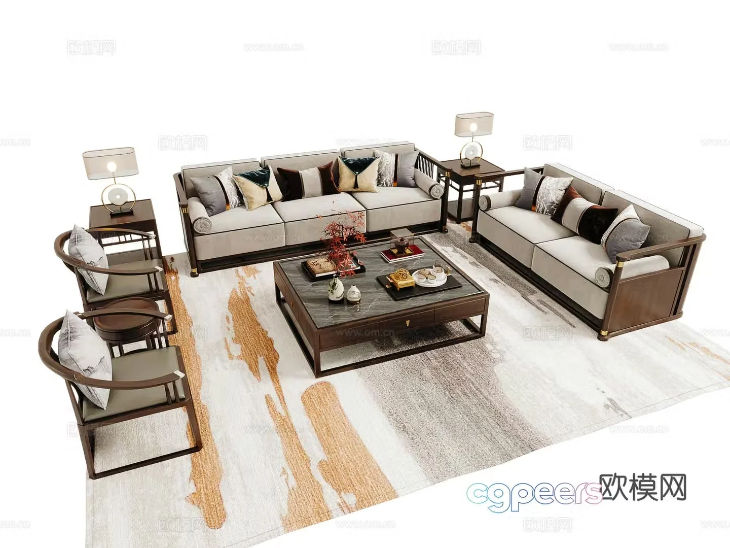 New Chinese sofa coffee table combination 3D model