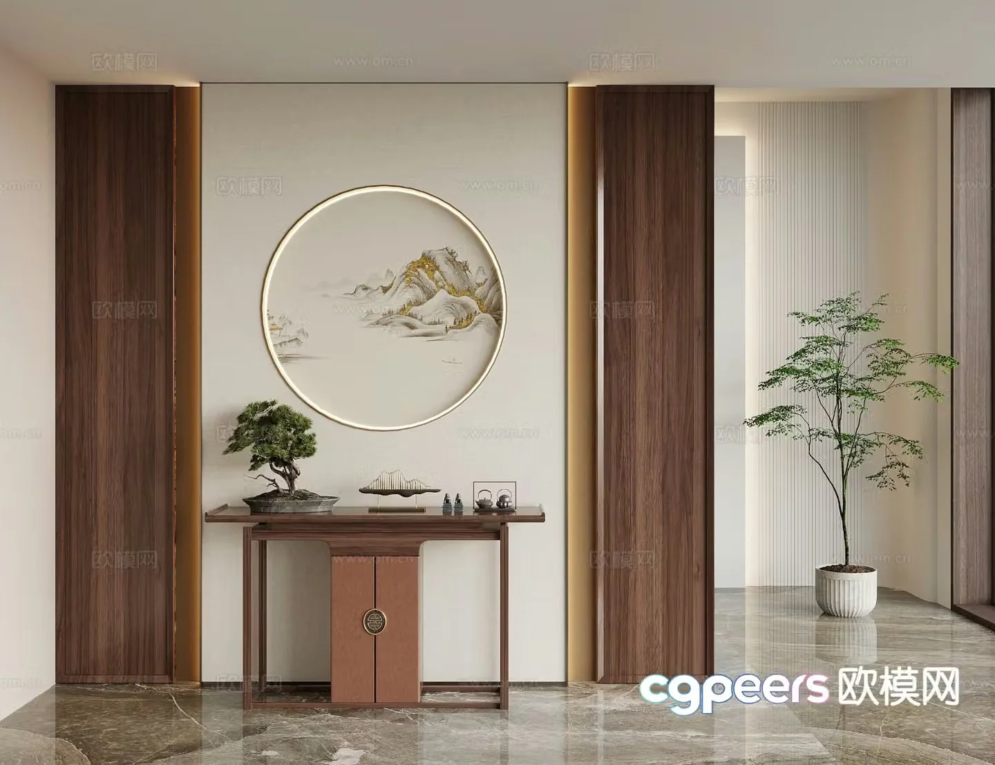 New Chinese-style end view terrace and entrance terrace 3D model