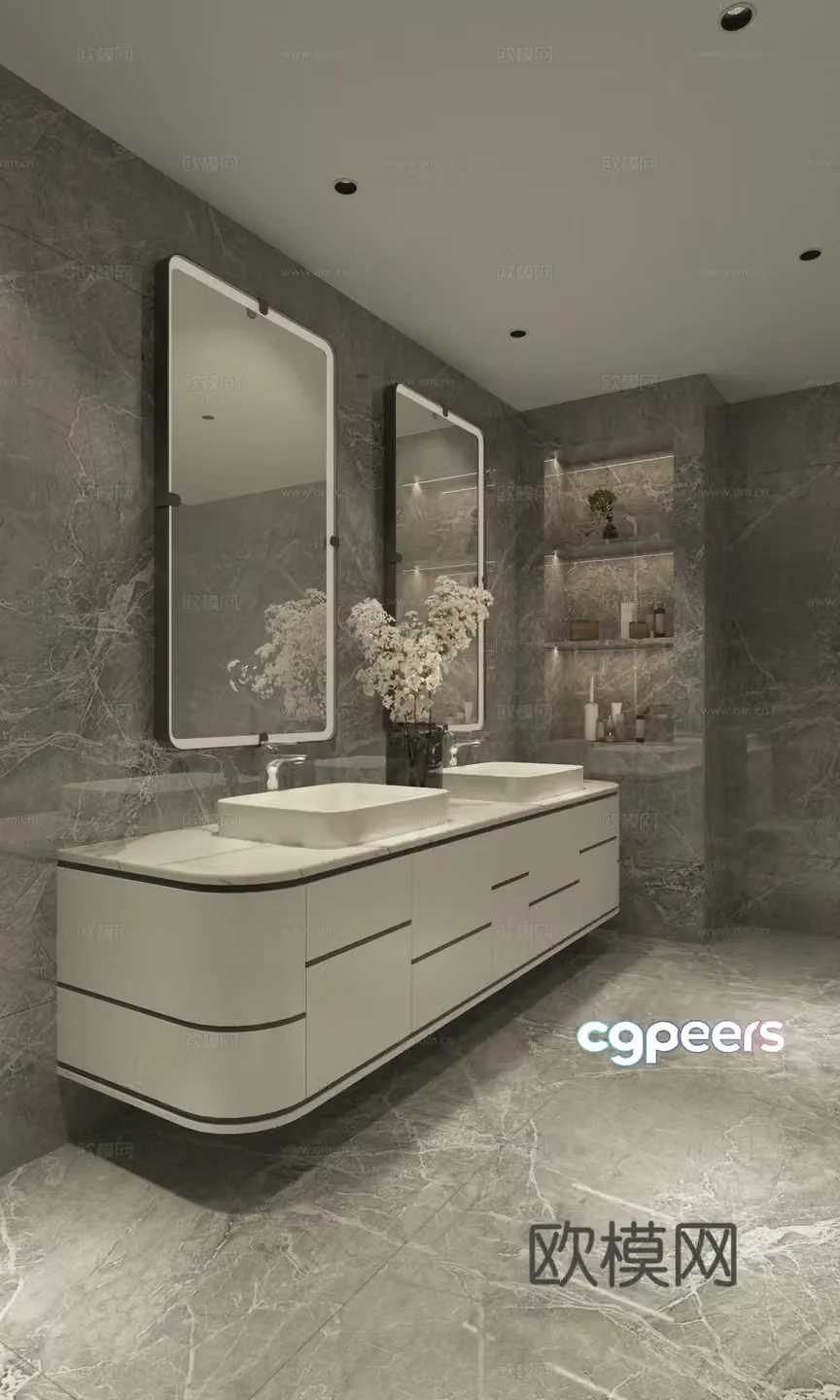 Modern light luxury toilet wash basin wash basin mirror 3d model