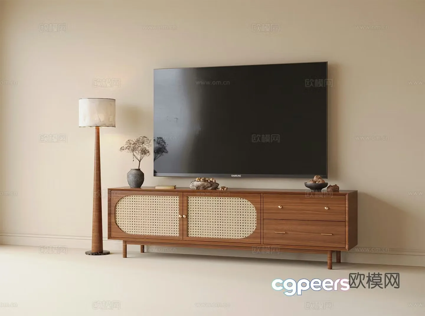 Modern Song style TV cabinet floor lamp TV set 3D model