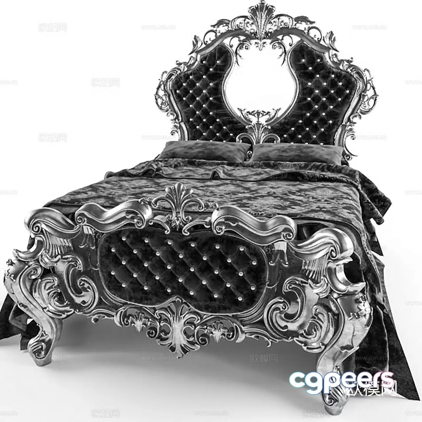 Simple European double bed 3d model