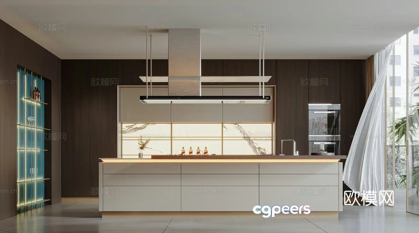 Modern open kitchen island 3d model