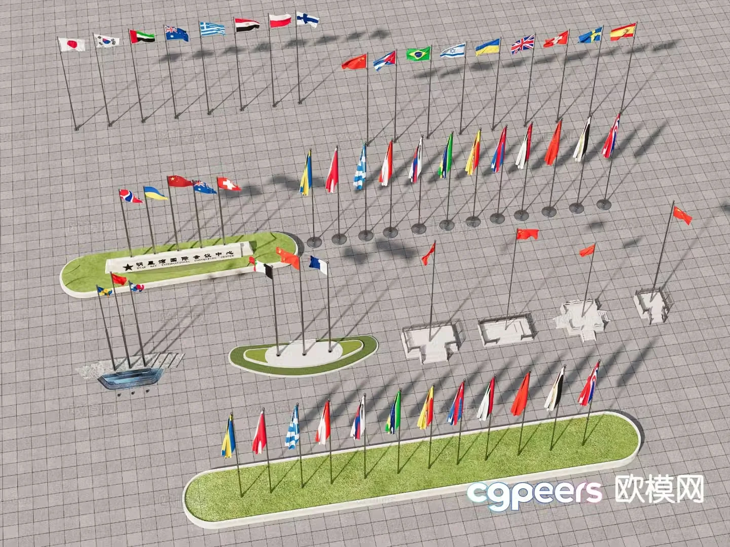 flag raising platform flag flag 3d model