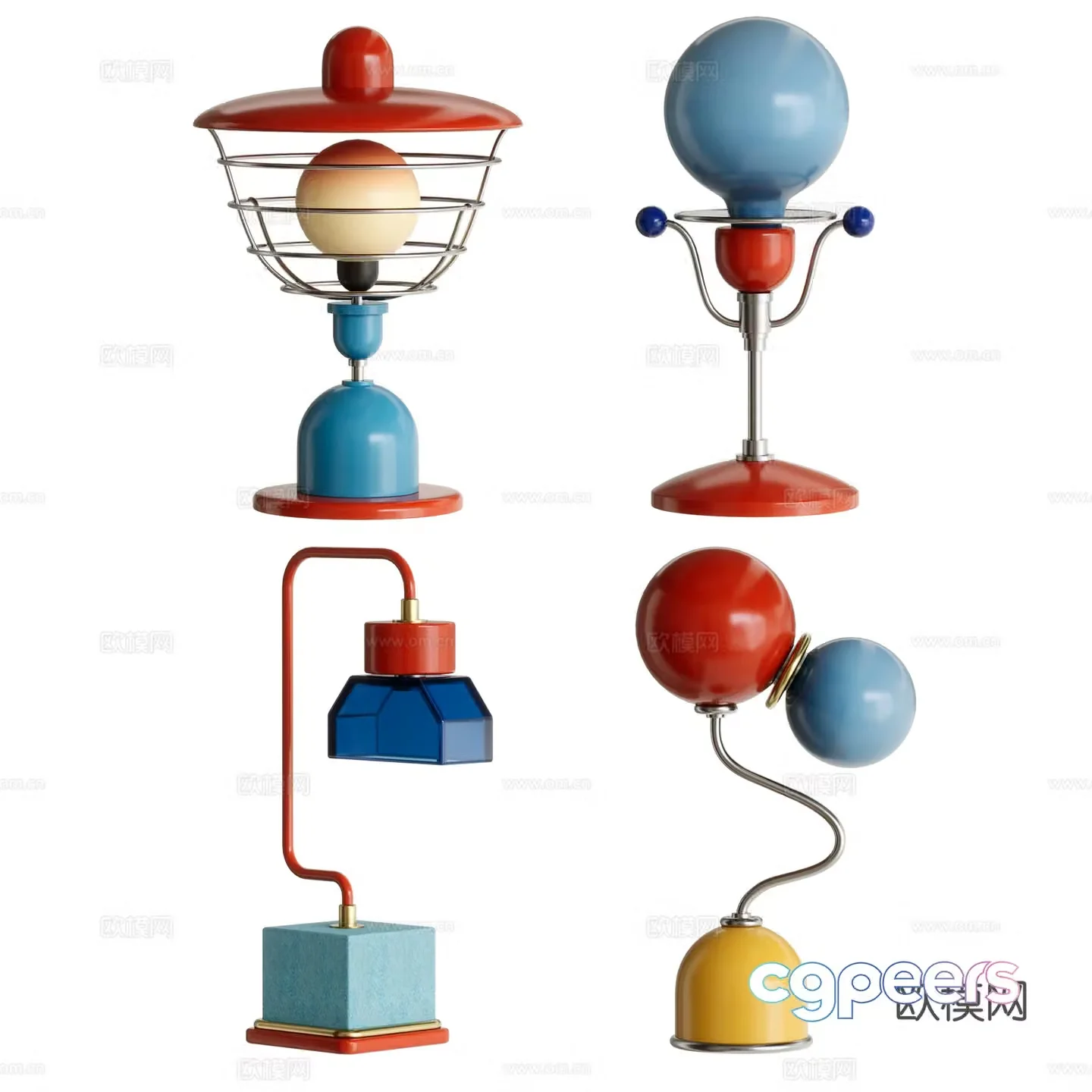 Bauhaus color desk lamp 3d model