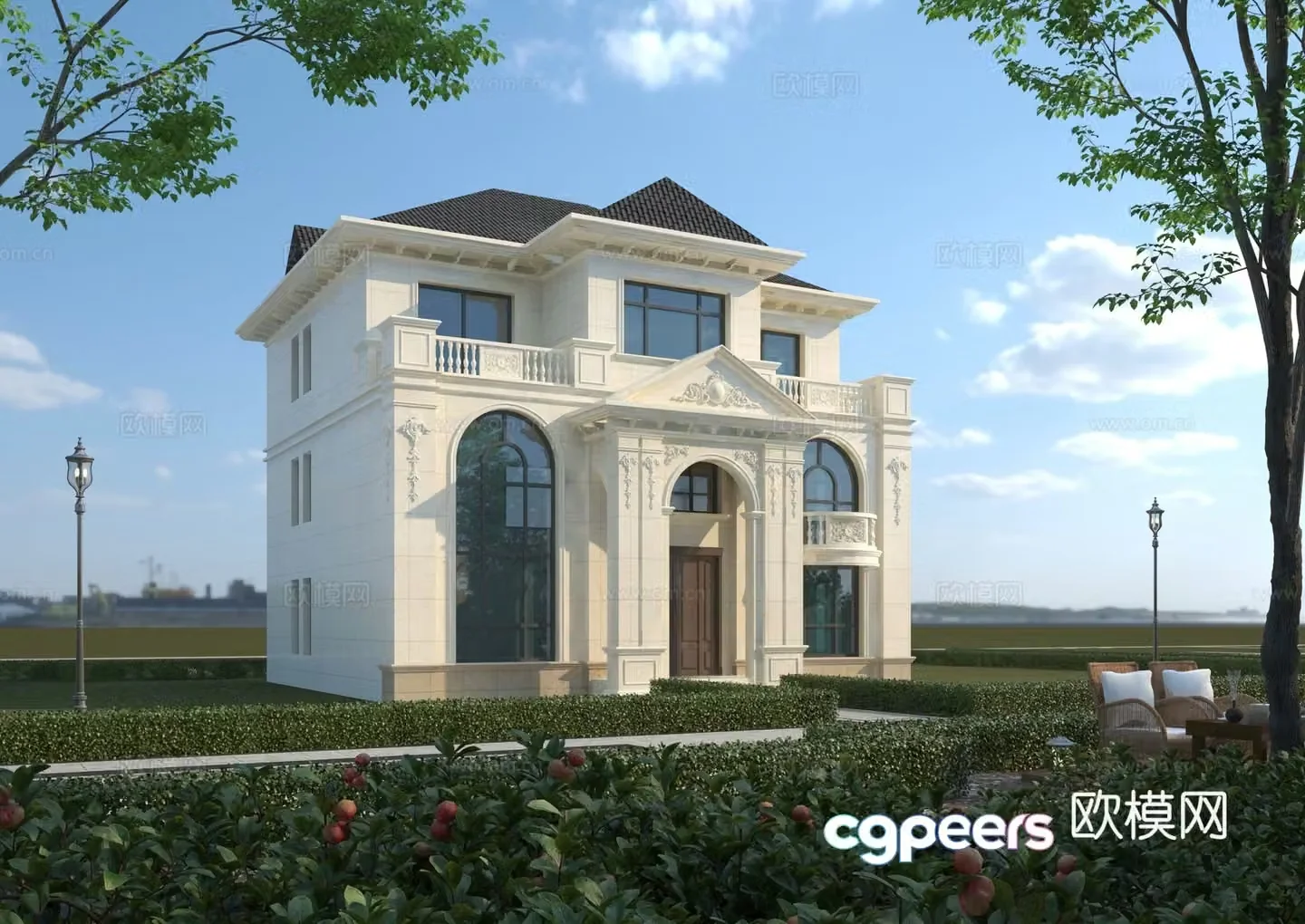 European style single-family villa appearance 3D model